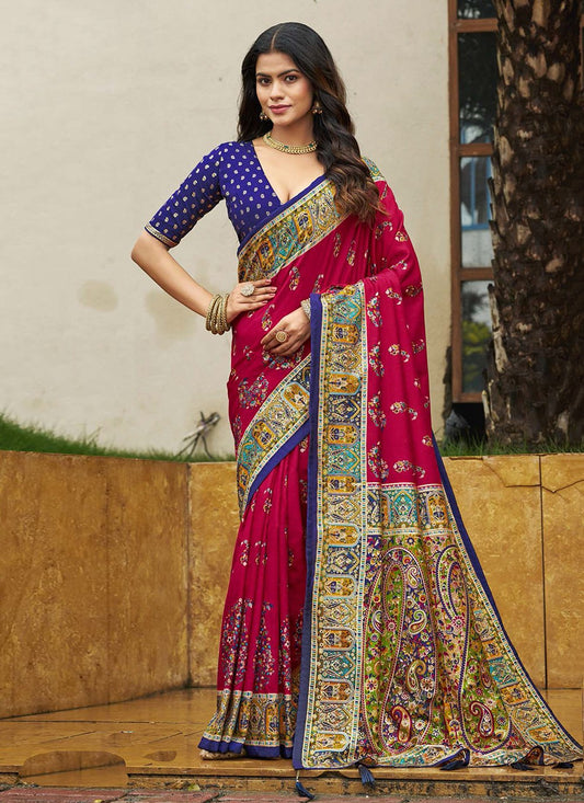 Pink Silk Contemporary Saree Digital Print S19352