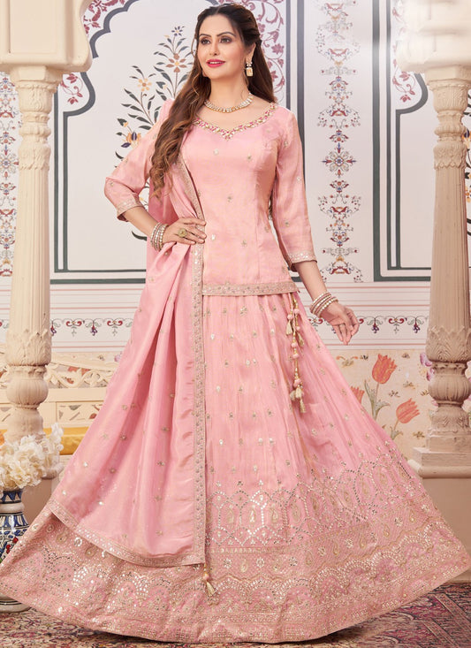 Embroidered Silk Pink Lehenga Choli L3458