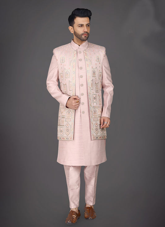 Embroidered Silk Pink Sherwani - M7989