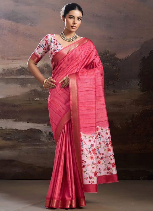 Pink Silk Classic Saree Floral Printed S19536