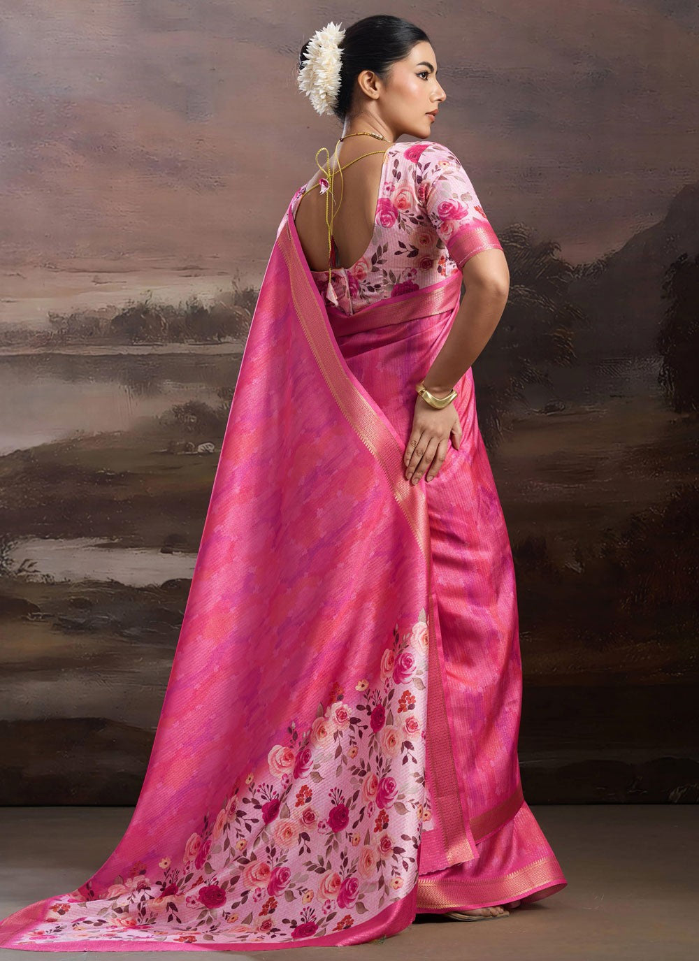 Pink Silk Classic Saree Floral Printed S19540