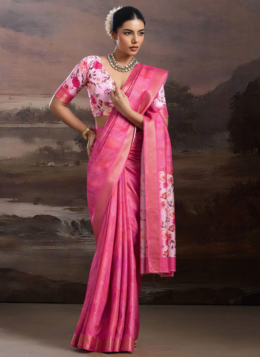 Pink Silk Classic Saree Floral Printed S19540