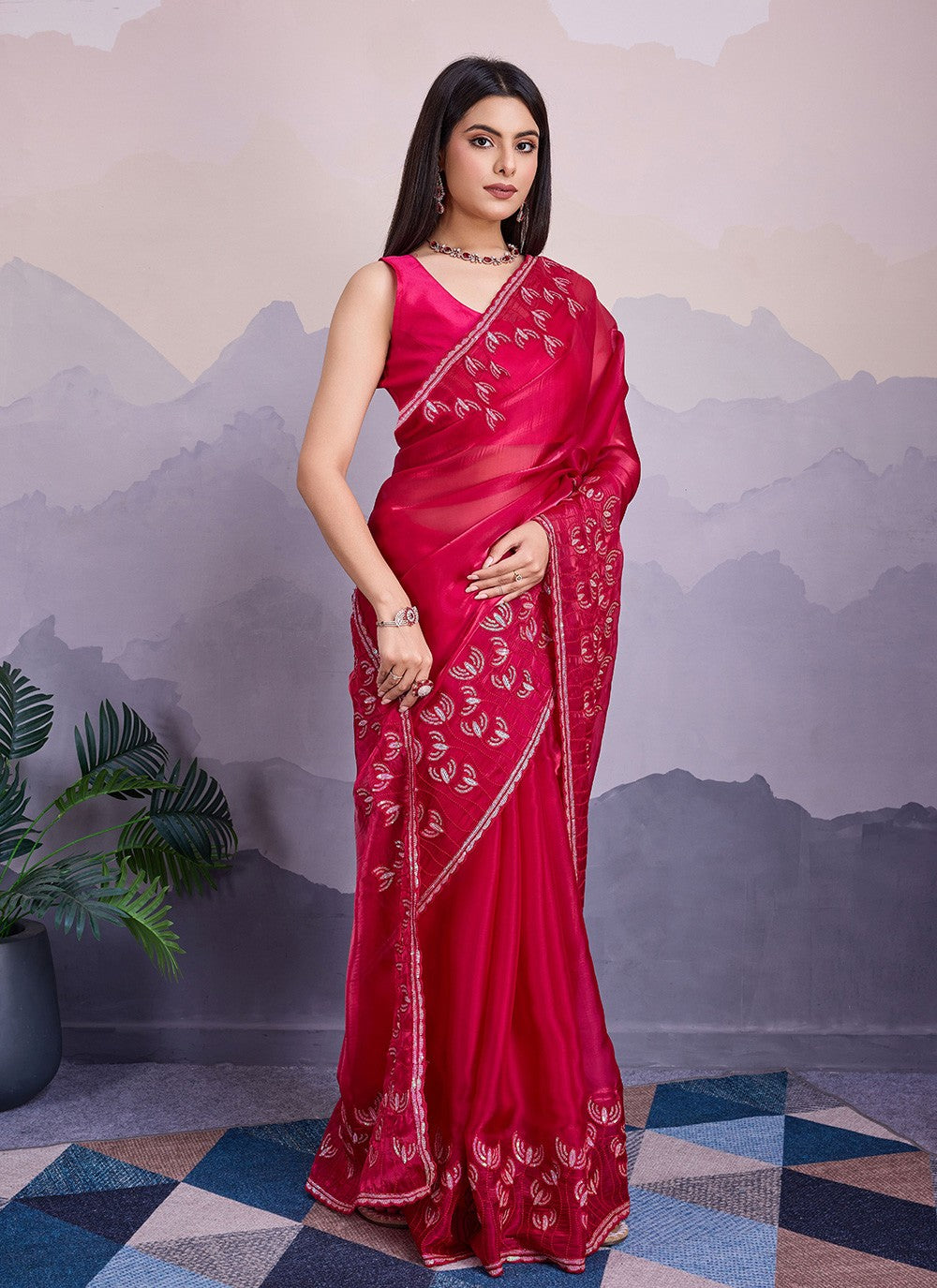 Traditional Embroidered Silk Saree - S8539