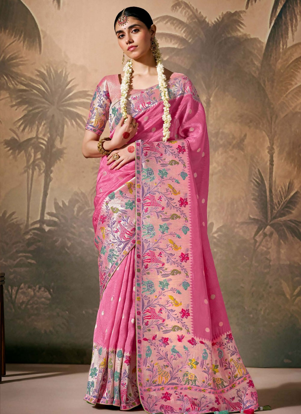 Classic Floral Printed Silk Saree - S8354