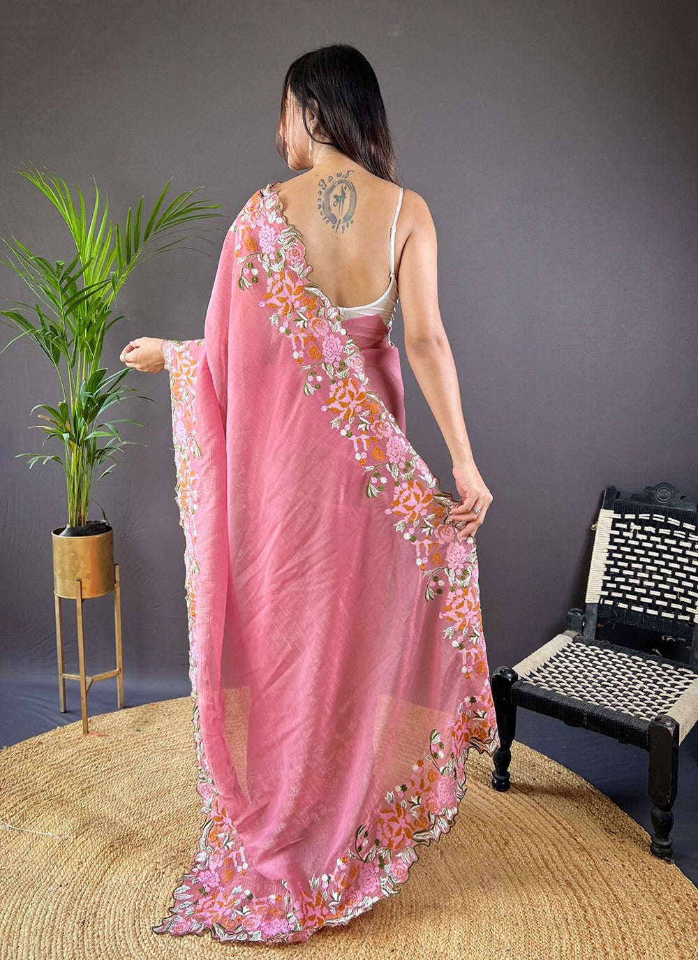 Cut Work, Embroidered Silk Saree - S11759