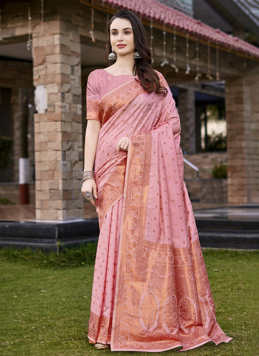 Weaving Zari Silk Pink Saree S14558