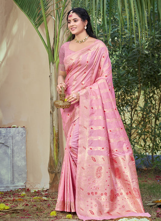 Weaving Zari Silk Pink Saree S14648
