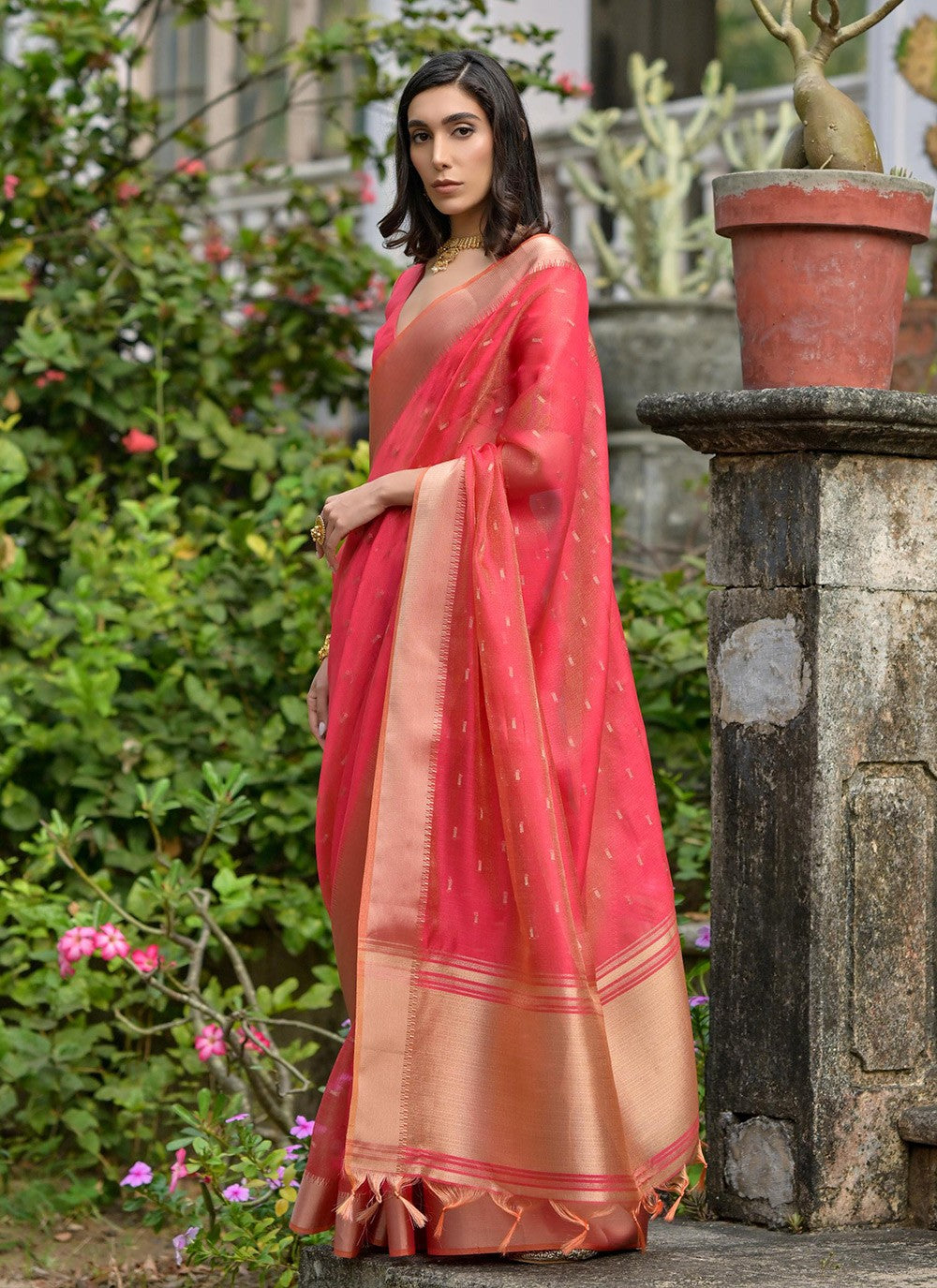 Woven Silk Pink Saree S13891