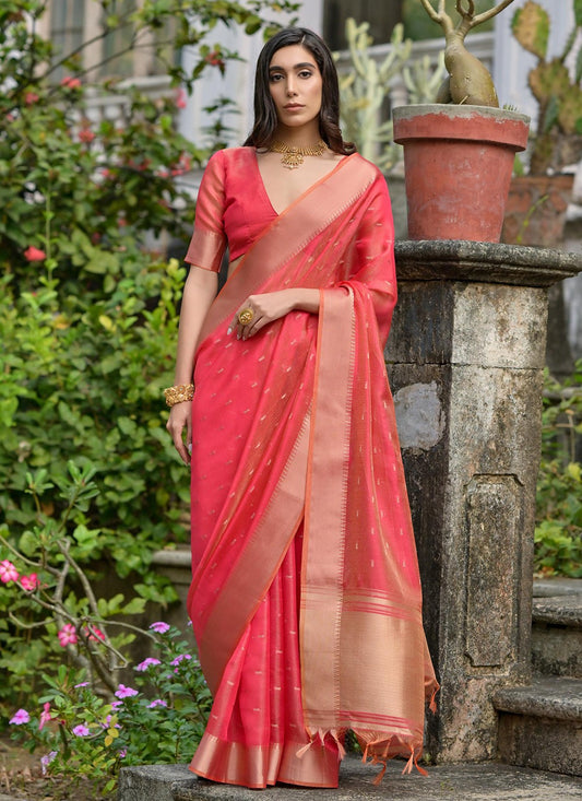 Woven Silk Pink Saree S14127