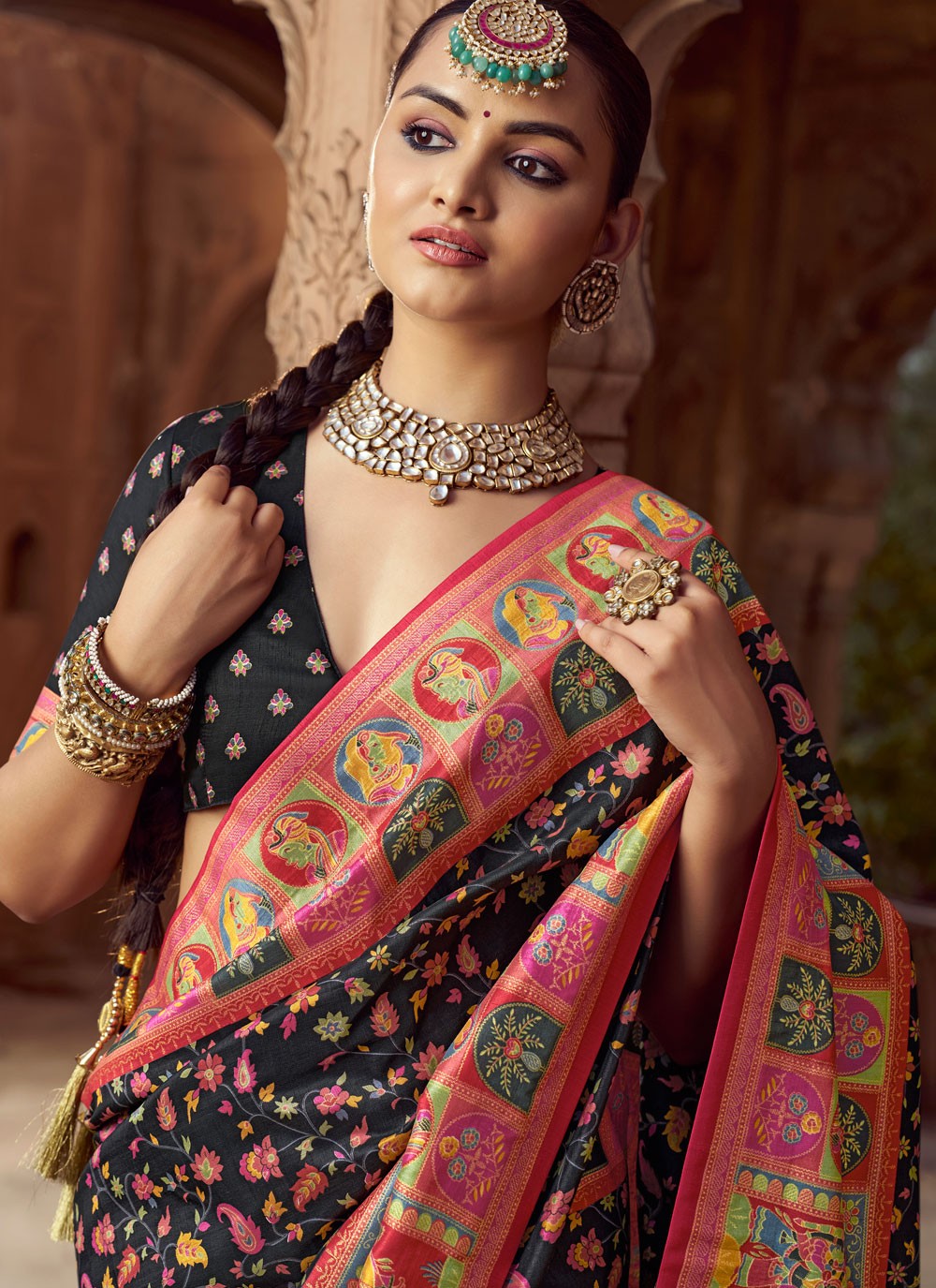 Black Silk Contemporary Saree Printed S19693