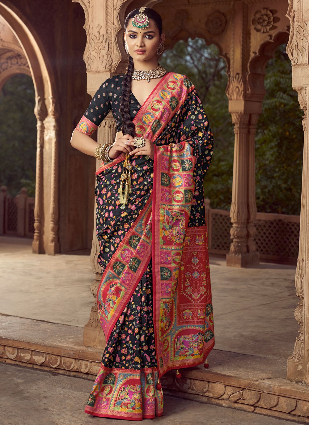 Black Silk Contemporary Saree Printed S19693