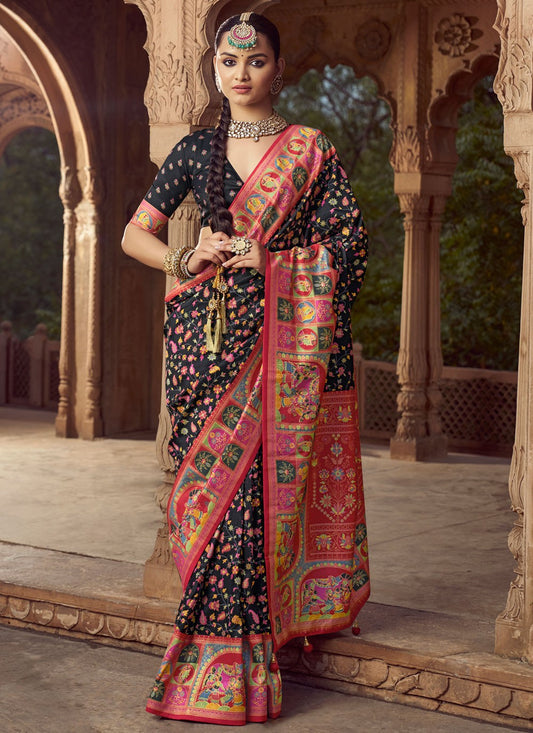 Black Silk Contemporary Saree Printed S19693