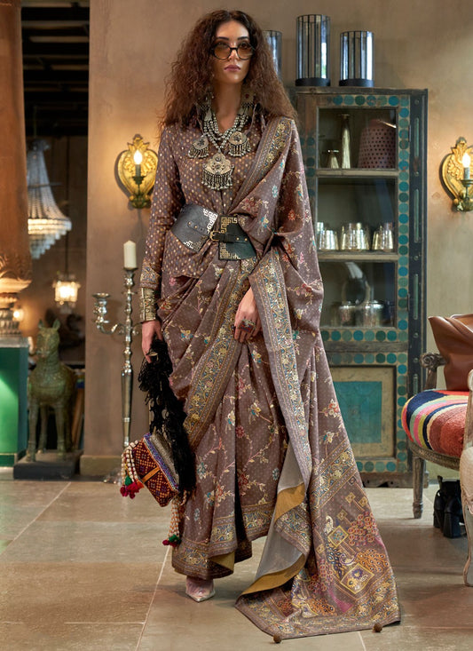 Brown Silk Classic Saree Printed S20281