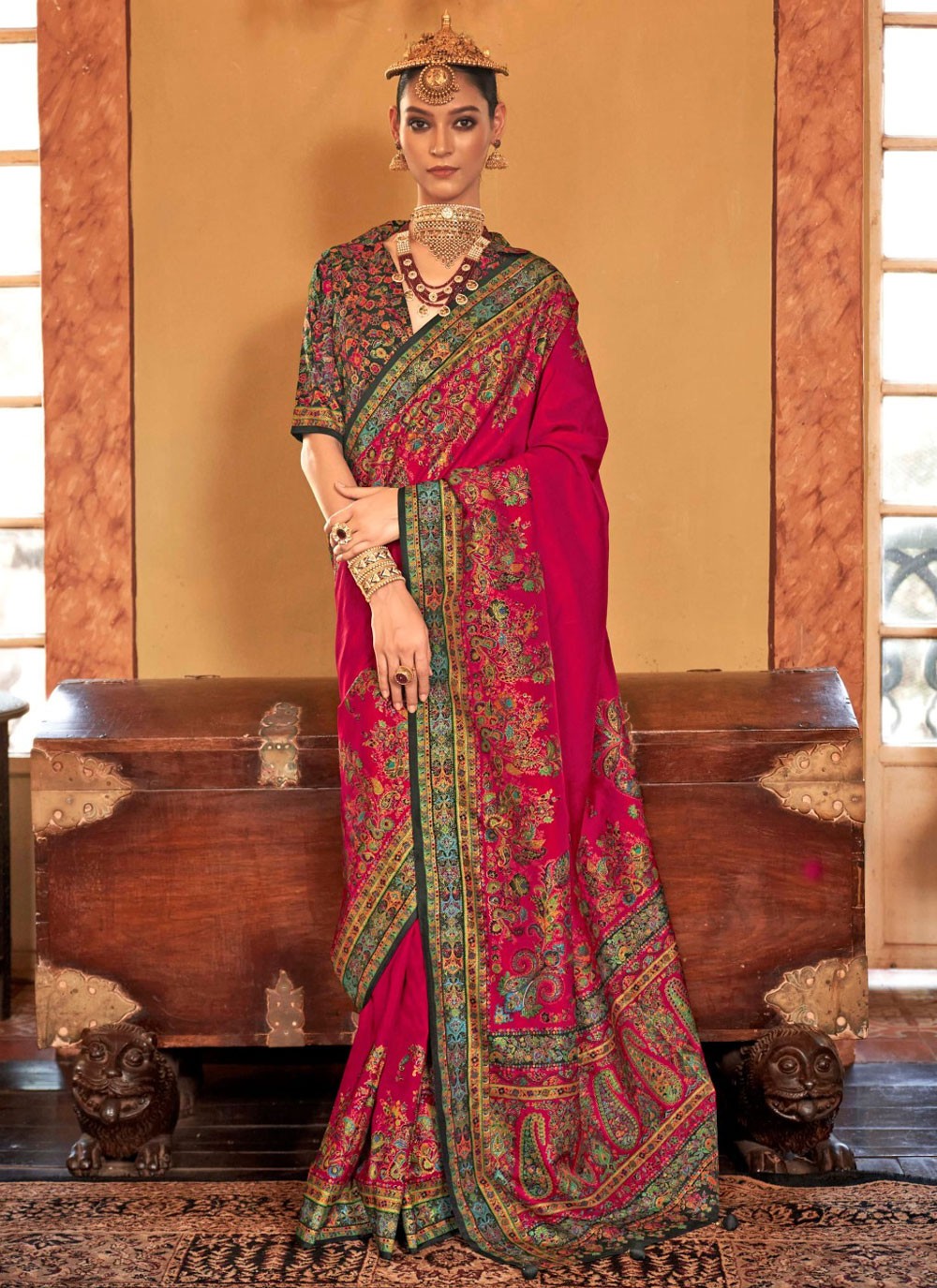 Printed Silk Hot Pink Saree S14333