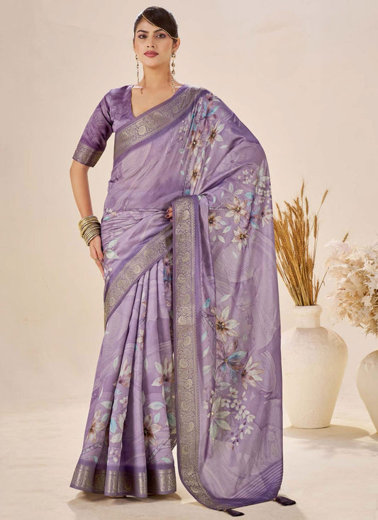Lavender Silk Classic Saree Border Work, Fancy Work, Printed, Weaving Zari S19087