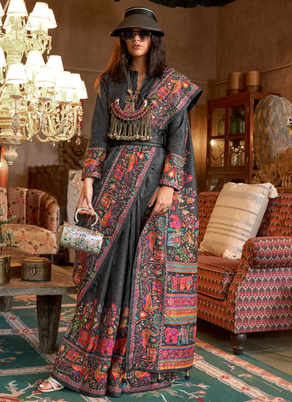 Grey Silk Classic Saree Printed S20332