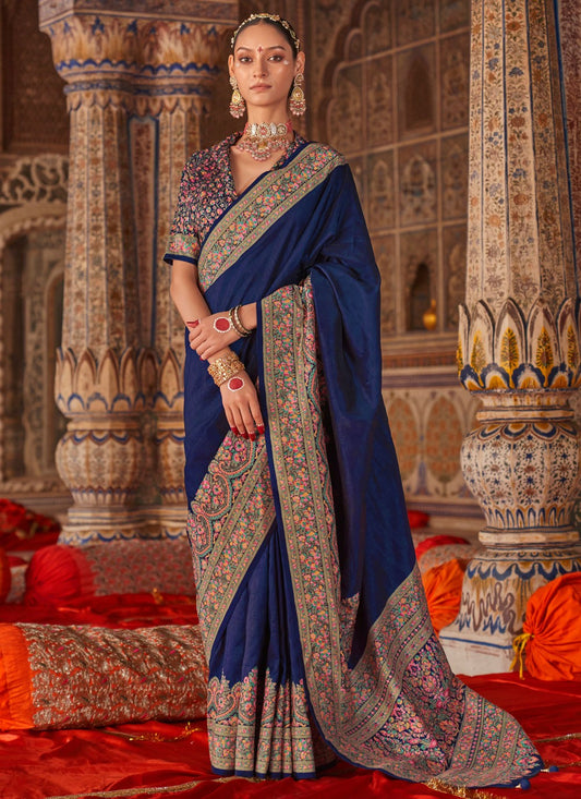 Navy Blue Silk Classic Saree Printed S20299