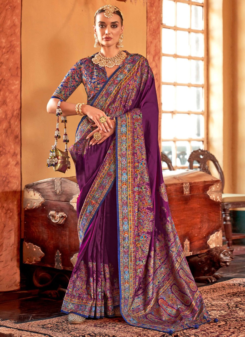 Printed Silk Purple Saree S14341