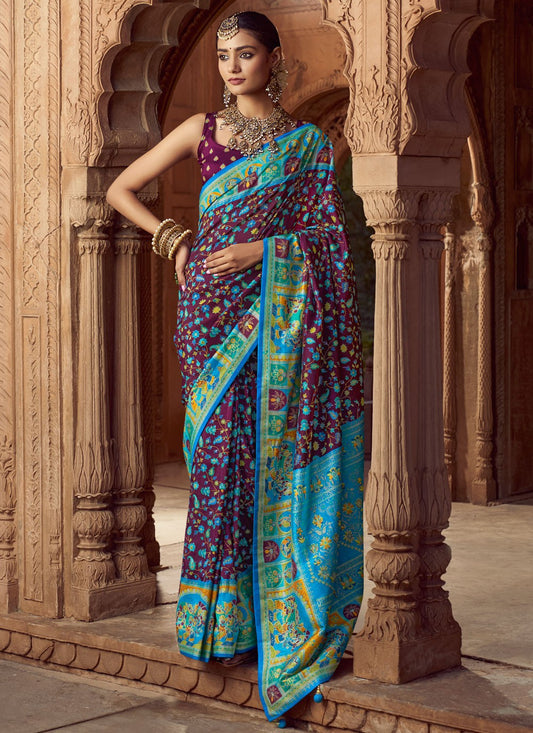 Purple Silk Trendy Saree Printed S19690