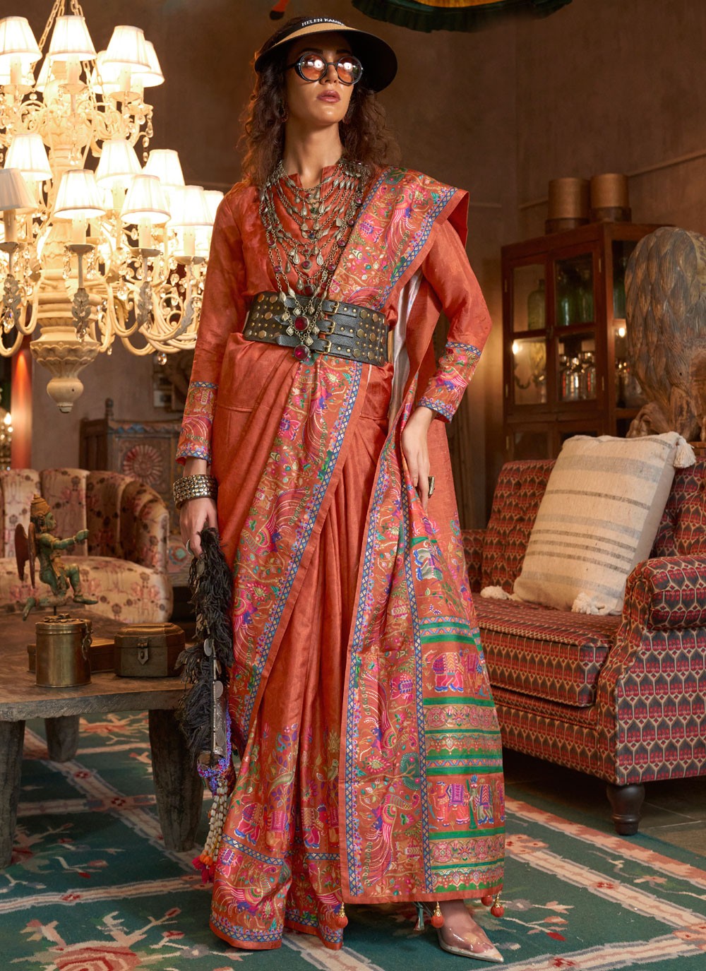 Peach Silk Saree Printed S20330