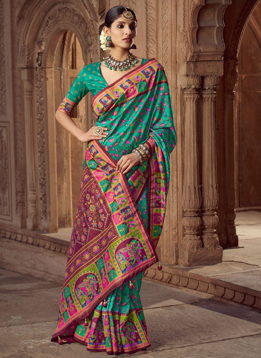 Sea Green Silk Traditional Saree Printed S19694