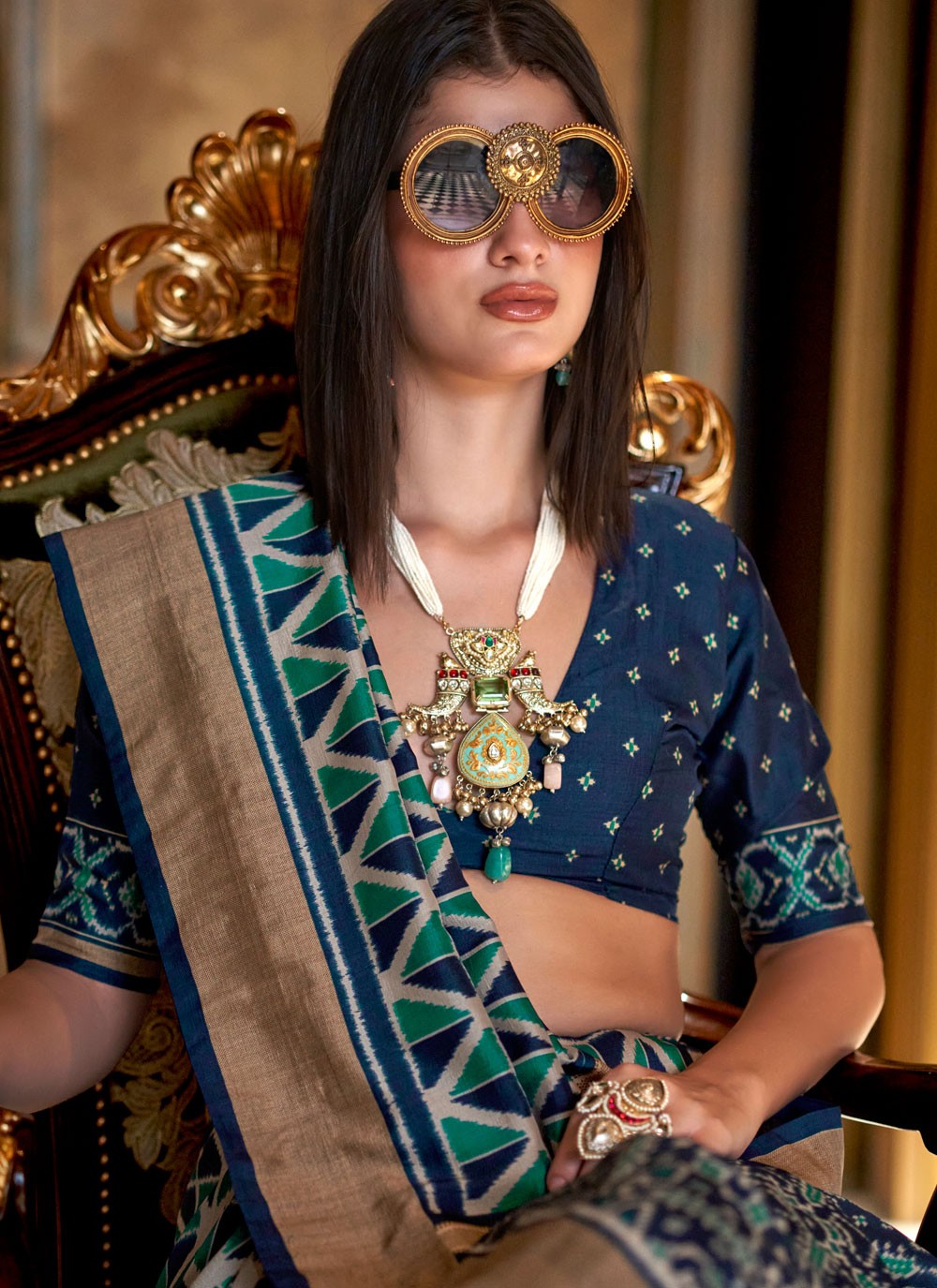 Teal Silk Casual Saree Printed S20350