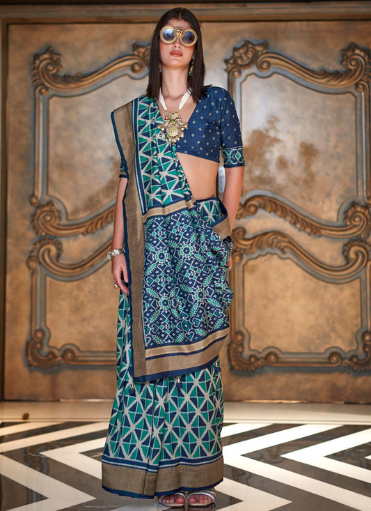 Teal Silk Casual Saree Printed S20350