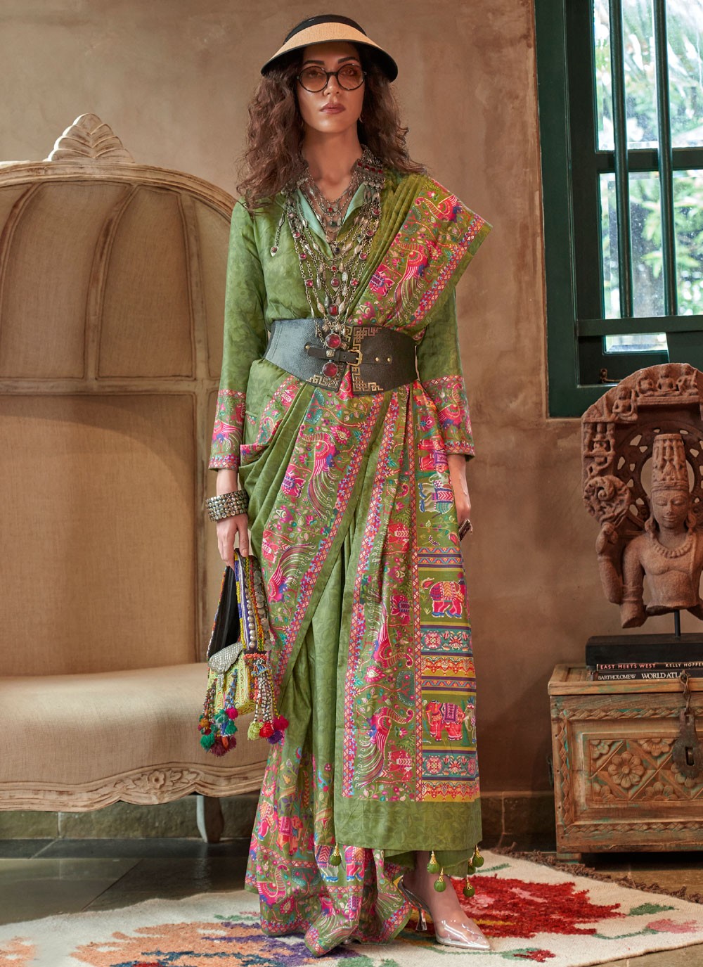 Green Silk Trendy Saree Printed S20335