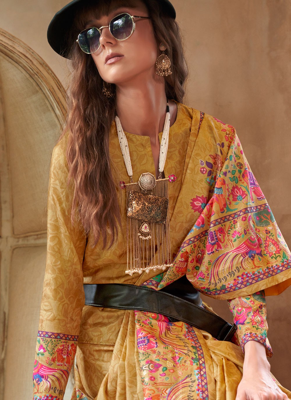 Yellow Silk Traditional Saree Printed S20331