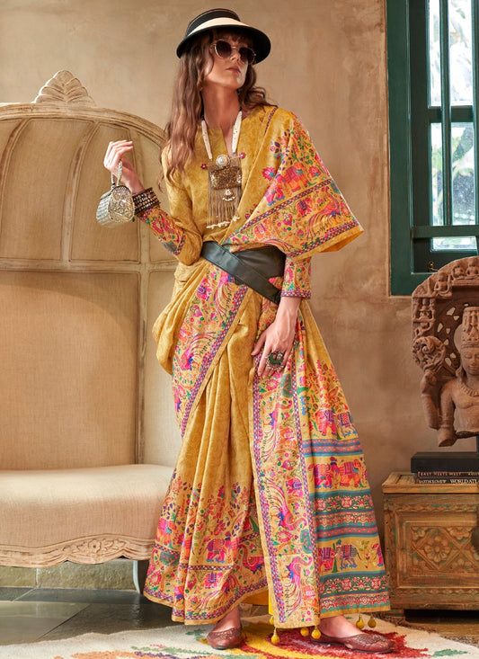 Yellow Silk Traditional Saree Printed S20331