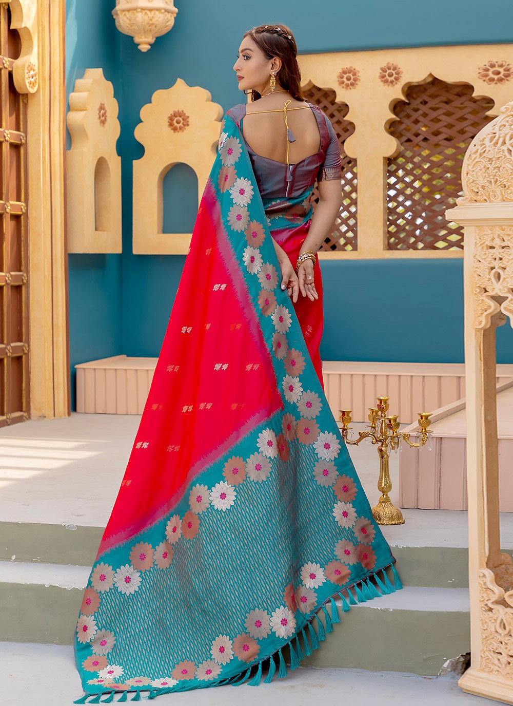 Classic Saree Printed Red Silk S12568