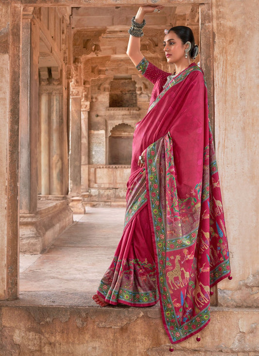 Pink Silk Classic Saree Printed S19657