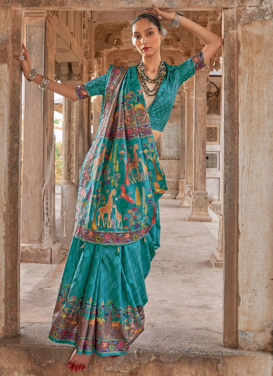 Sea Green Silk Contemporary Saree Printed S19654
