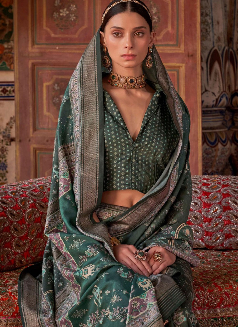 Trendy Saree Printed Green, Grey Silk Saree S13695