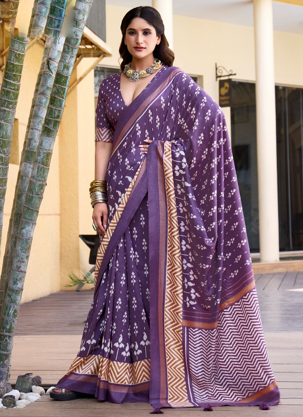 Lavender Silk Traditional Saree Printed S17077