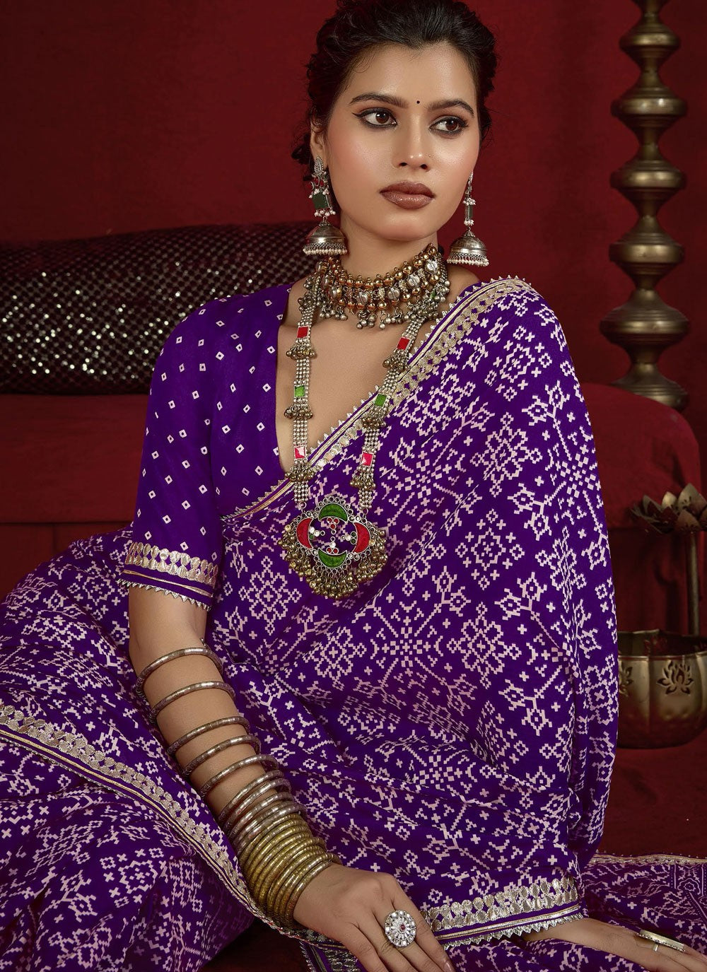 Violet Silk Classic Saree Border Work, Lace, Printed S17121