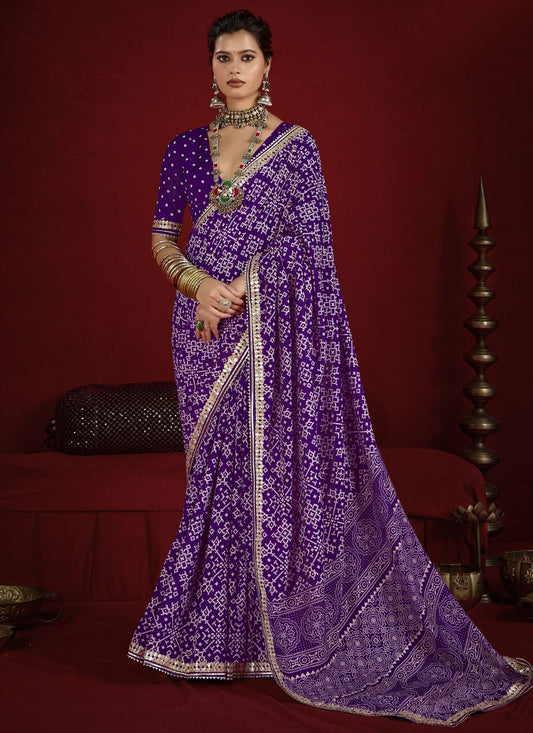 Violet Silk Classic Saree Border Work, Lace, Printed S17121