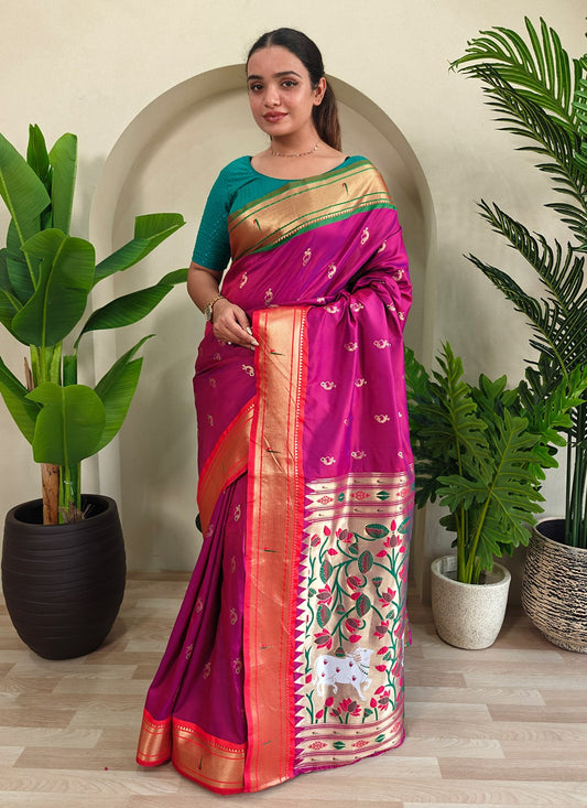 Weaving Zari Silk Purple Classic Saree S15013