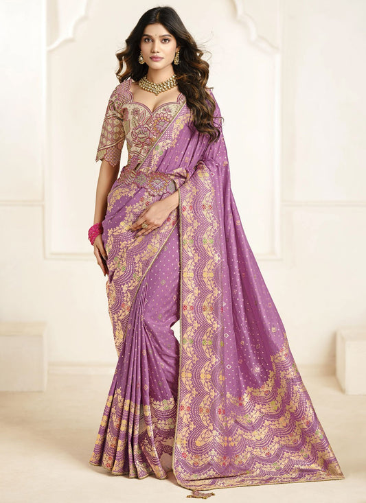 Purple Silk Contemporary Saree Fancy Work, Weaving Zari, Zari S18847