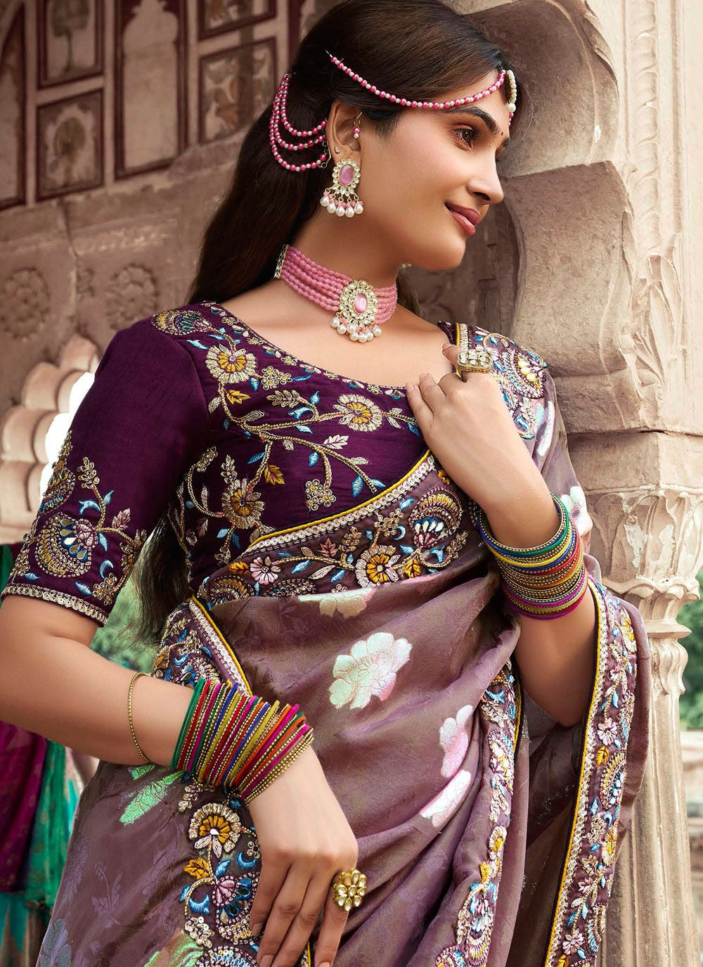 Cut Work Silk Purple Designer Saree S15343