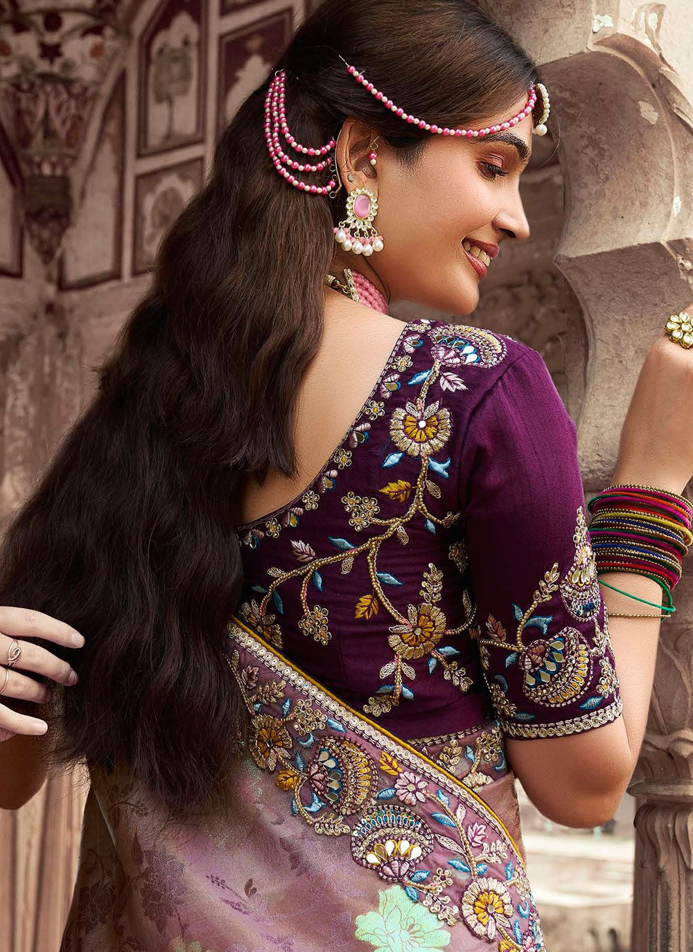 Cut Work Silk Purple Designer Saree S15343