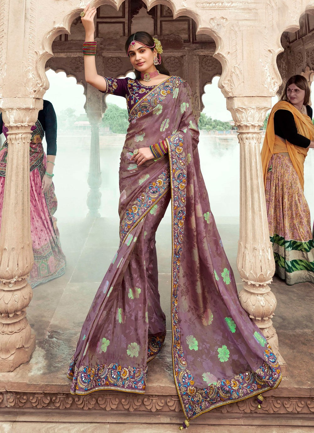Cut Work Silk Purple Designer Saree S15343