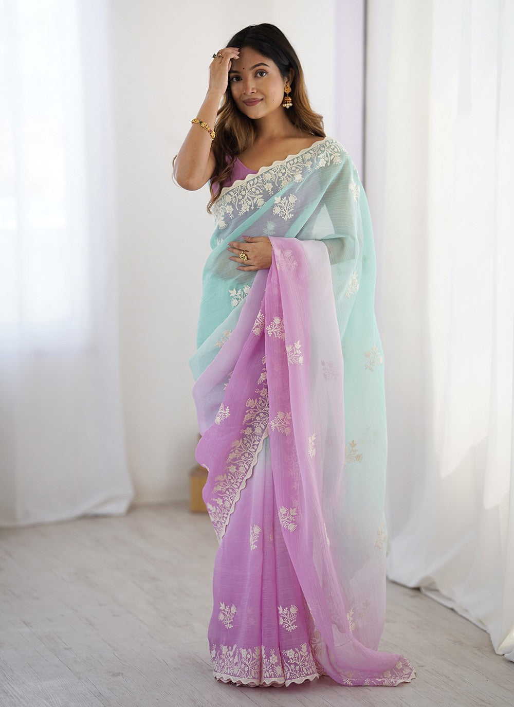 Purple Silk Contemporary Saree Embroidered S17818