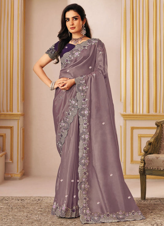 Purple Silk Contemporary Saree Embroidered S20033
