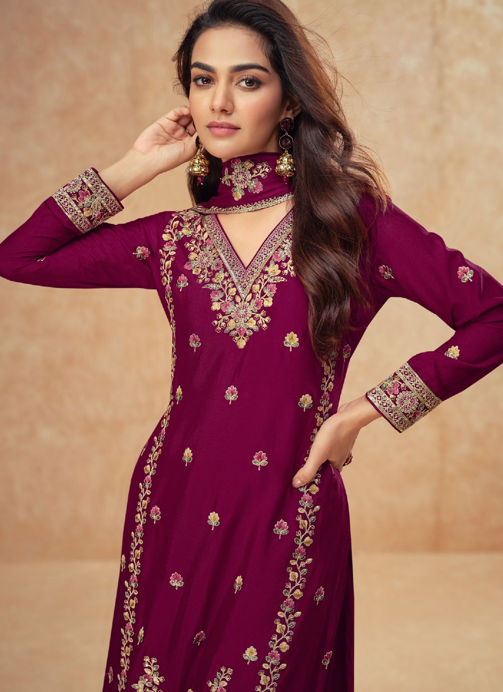 Embroidered Chinon Sharara - T4773