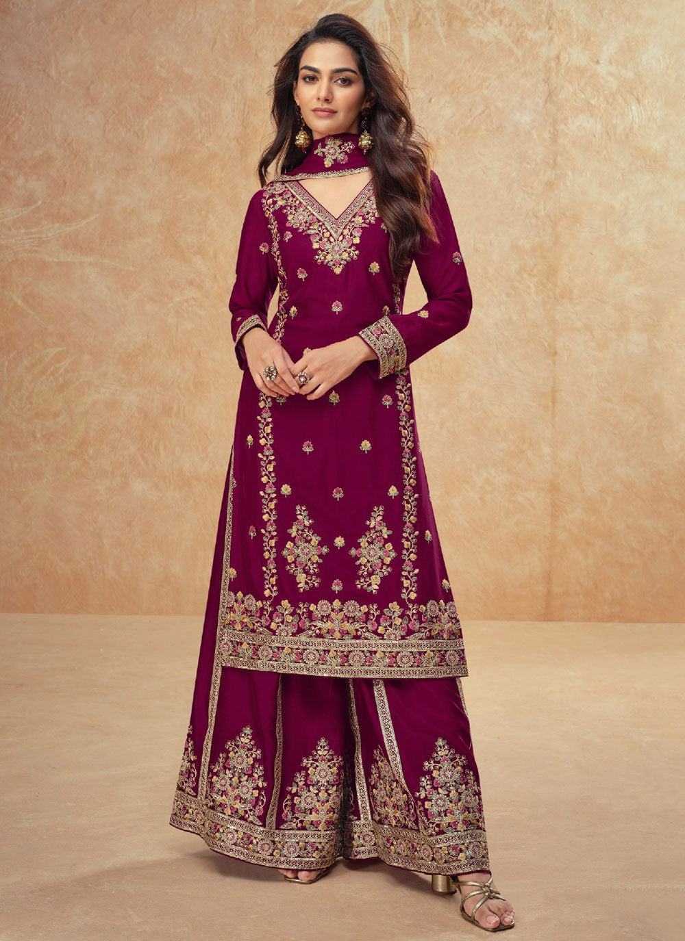Embroidered Chinon Sharara - T4773