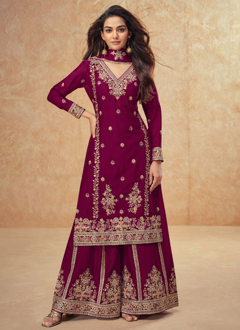 Embroidered Chinon Sharara - T4773