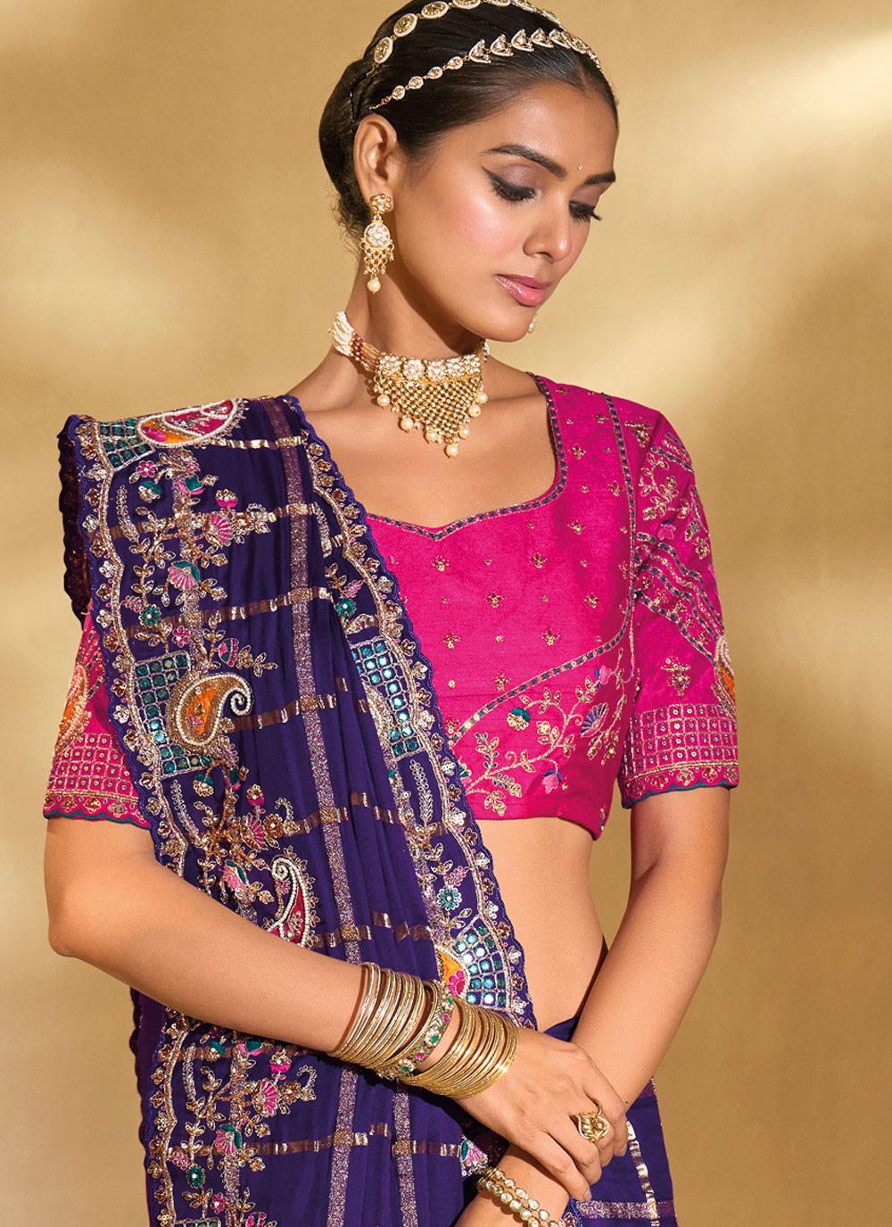 Purple Silk Trendy Saree Cutdana, Embroidered, Mirror, Thread, Zari S20151