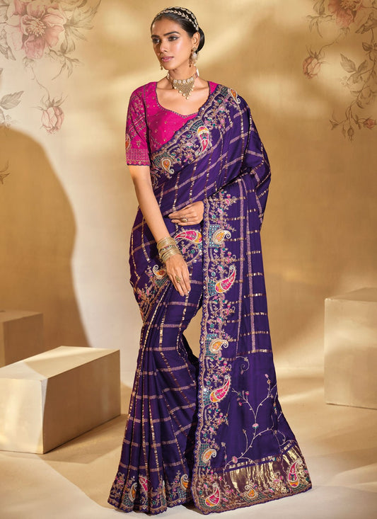 Purple Silk Trendy Saree Cutdana, Embroidered, Mirror, Thread, Zari S20151