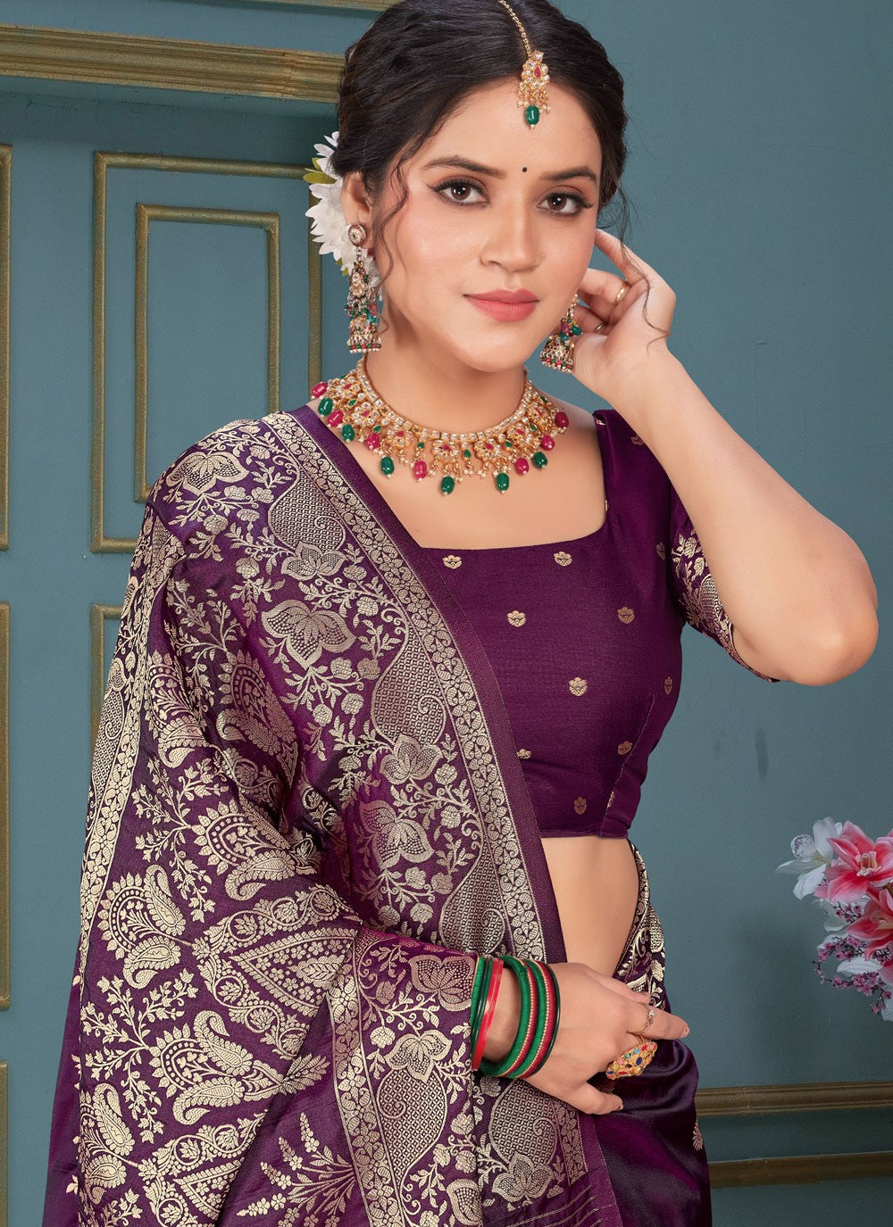 Classic Saree Jacquard Work Purple Silk S12854